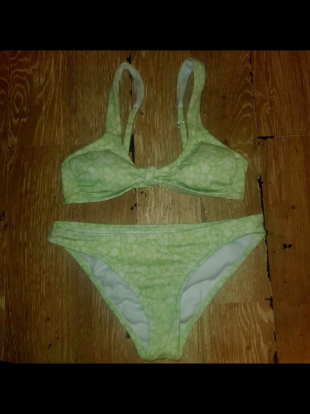 Xhilaration Light Green & White  Floral Ribbed Tie-Front Bikini Set